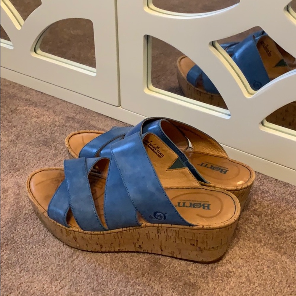Born Blue Leather Wedges